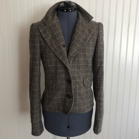 Juicy Couture Wool Tweed Blazer Removable Rabbit Fur Collar Vintage Y2k Rare - Picture 12 of 16